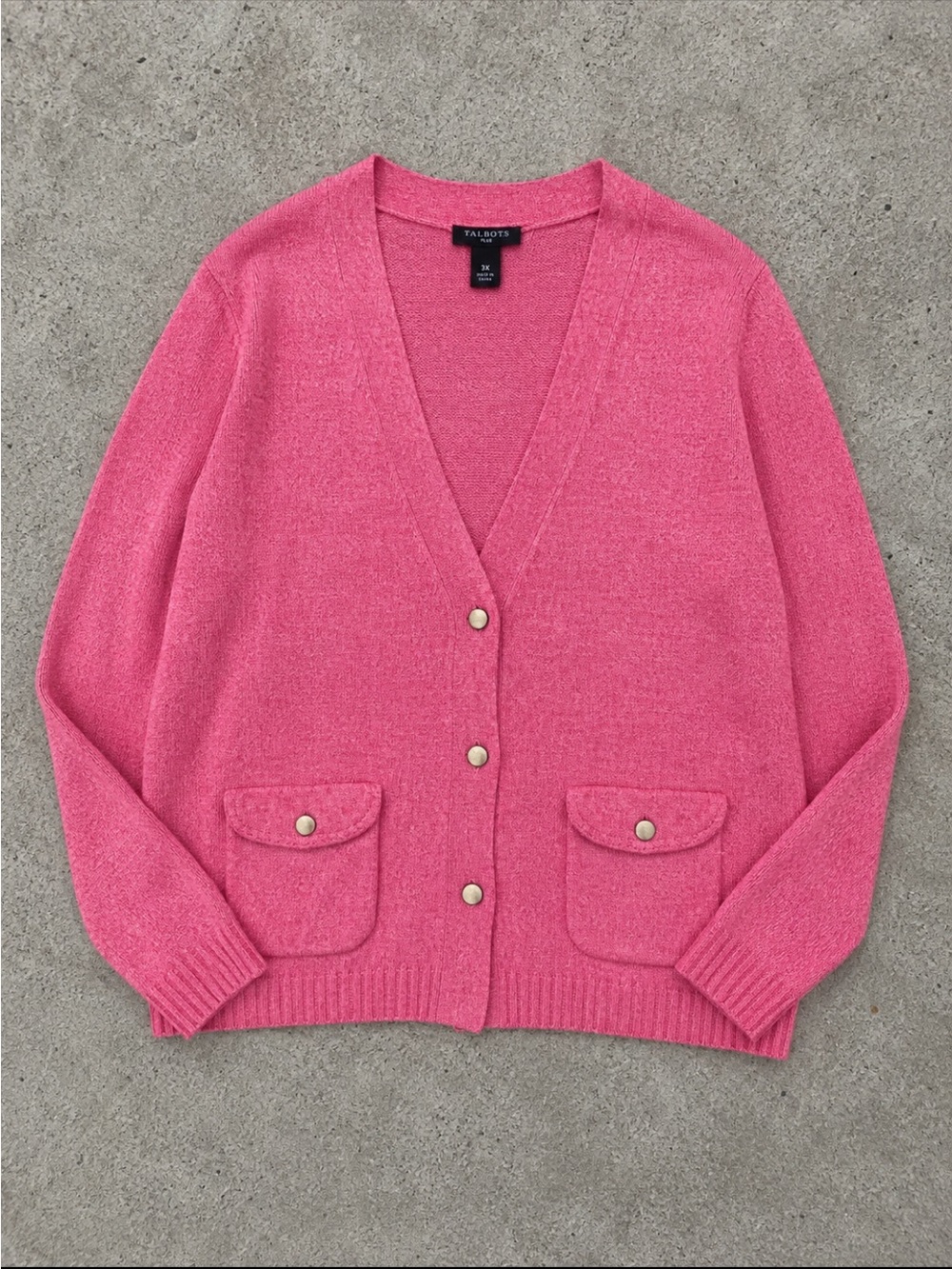 Talbots Cotton Blend Button Front Cardigan Sweater Woman 3X Pink Pockets Preppy